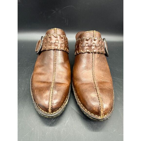 BORN Y2K Wood Heel Leather Buckle Clogs Mules Size 9 - Picture 1 of 10